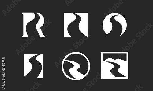 Winding Path Road Journey Logo Icon Set. Abstract Simple Geometric Design Elements for Travel and Navigation Branding.
