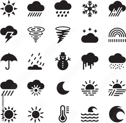 Weather forecast icons set with various symbols and signs