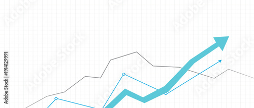 Blue business arrow and graph representing stock market growth.