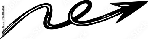 Whimsical loopy hand-drawn arrow with swirl