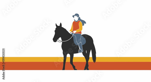 Illustration of Person Riding Black Horse.