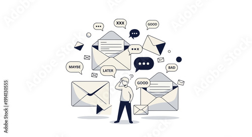 Man Overwhelmed by Emails and Messages.