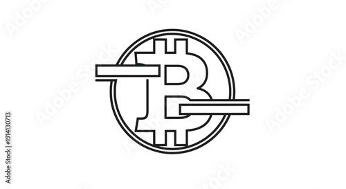 Stylized round coin logo featuring Bitcoin-inspired circuitry and metallic lines.