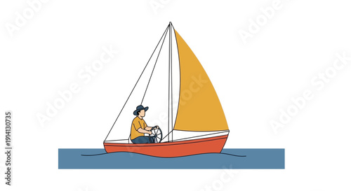 Sailboat Sailing on Water with Yellow Sail.
