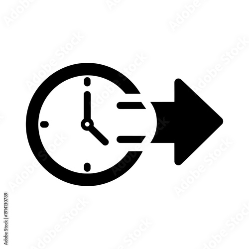 A black clock face with an arrow pointing right showcasing time progression silhouette
