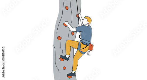 Woman Rock Climber Ascending Climbing Wall.