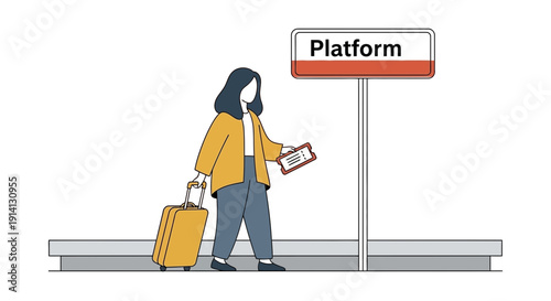 Woman Walking on Train Platform with Luggage.