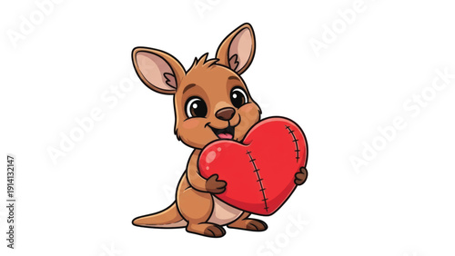 Playful Chihuahua Cartoon Holding a Red Heart, Expressing Love and Affection.