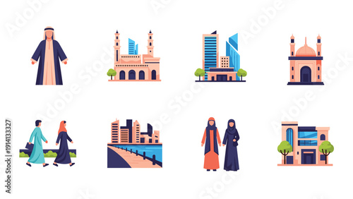 Middle eastern culture and architecture: iconic landmarks and traditional attire