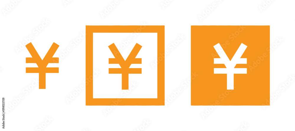 Fototapeta premium Yen and yuan currency symbol icons in orange square and plain styles