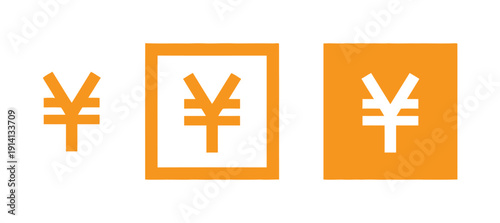 Yen and yuan currency symbol icons in orange square and plain styles