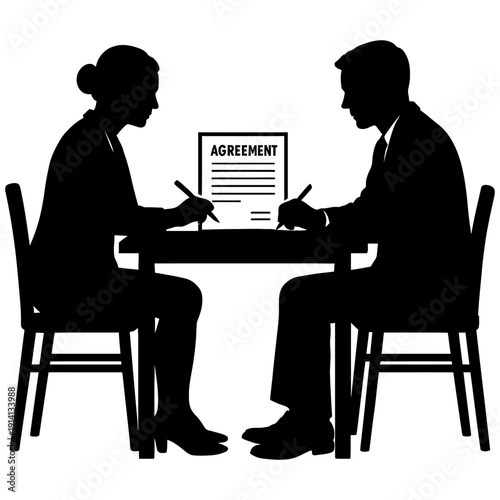 Couple of business people working on laptops in a cafe illustration