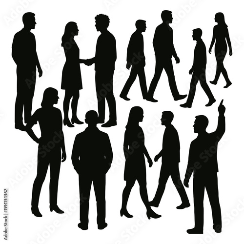 Business People Silhouettes Walking in Group Vector Illustration