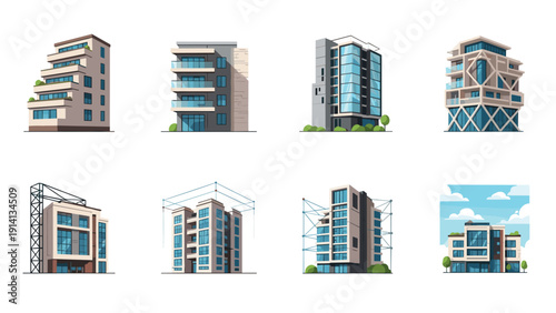 Modern architectural designs with contemporary apartment buildings in diverse styles