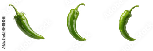 Obraz na płótnie Set of Fresh Green Chili Peppers and Spicy Serrano Peppers Isolated on White Bac
