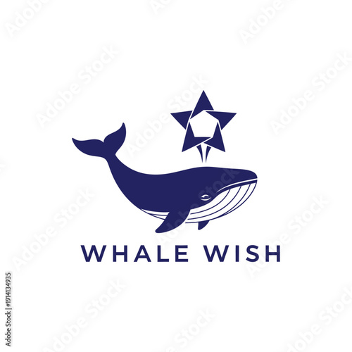 Majestic whale with star fountain icon for charity or dream foundation professional branding identity business service whale wish logo