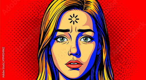 Retro Pop Art Character Overwhelmed by People for Social Pressure Design.