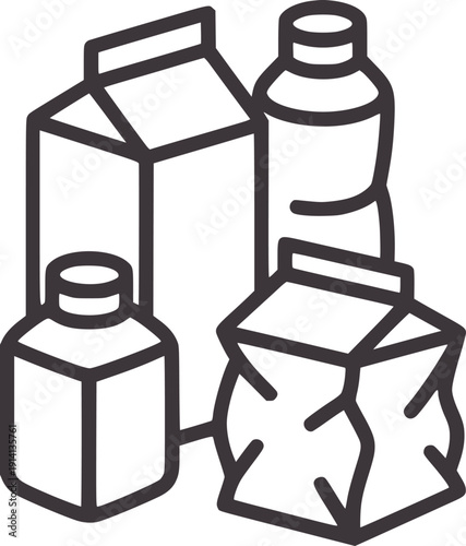 Minimalist of assorted beverage containers and cartons bottle milk