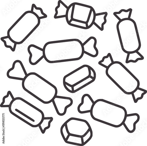 Minimalist of assorted wrapped candies and geometric shapes candy sweets confection