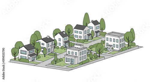 Charming Suburban Neighborhood with Diverse Houses and Green Trees