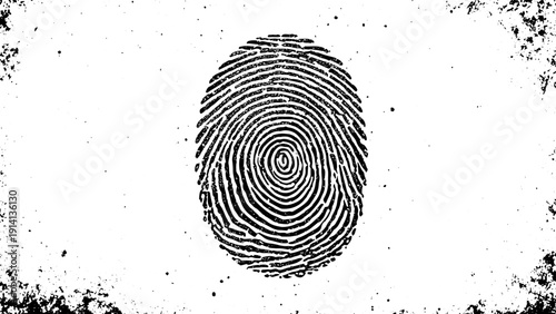 Black Fingerprint Handdrawn Illustration with Soft Faded Dust, Grit Scratches, Paper Grain Texture, and Distressed Ink Background.