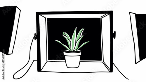 Modern studio lighting setup with potted plant