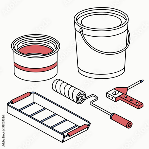 Paint cans and painting tools paint bucket paint roller