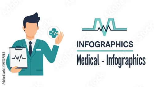 Illustrated medical infographic concept featuring a presenter with health data visuals.