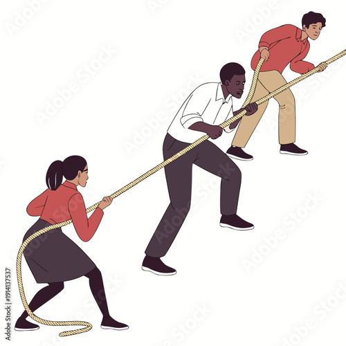 Group of people pulling on a rope teamwork