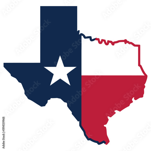 texas state map with flag colors and lone star symbol vector illustration isolated on light background