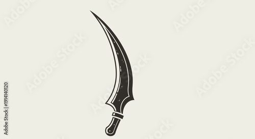 Curved Scimitar Sword Emblem Silhouette on Light Background