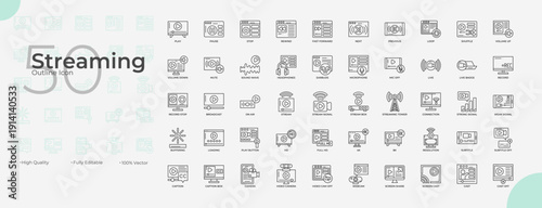 Streaming Line Editable Icons set