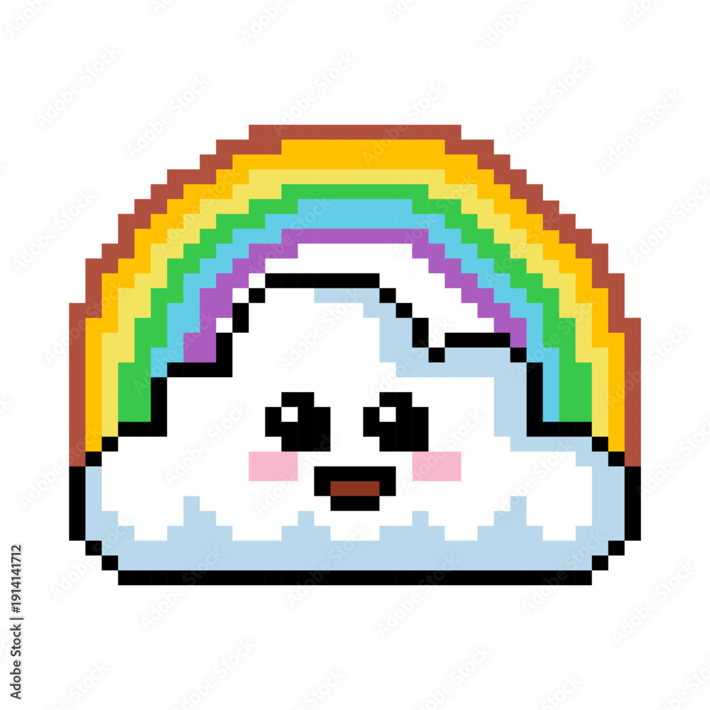Fototapeta premium Cute Happy Cloud Character On Colorful Rainbow