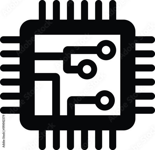 Obraz na plátne Detailed icon of a central processing unit chip with circuit pathways and pins o
