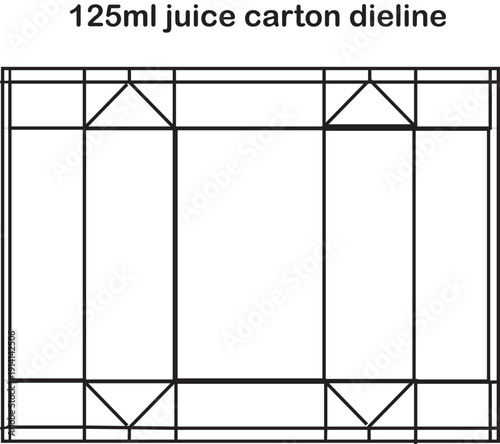125ml Juice Carton Dieline Template for Packaging Design with Fold Lines and Bleed
