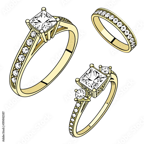Gold diamond rings with white stones jewelry engagement