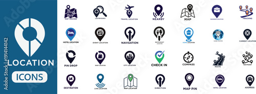 Location icons map navigation pin tracking vector set .
