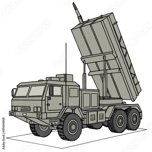 Gray military truck with missile launcher vehicle transportation 1