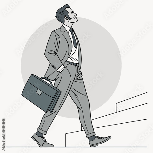 Businessman walking up stairs with briefcase suit