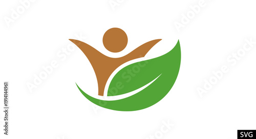 Healthy person icon with green leaf, eco-friendly symbol, wellness concept