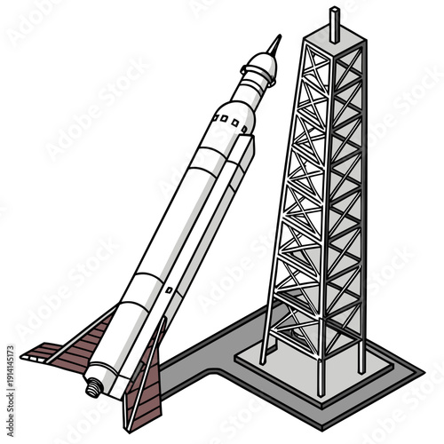 Of a space rocket on a launchpad spacecraft tower