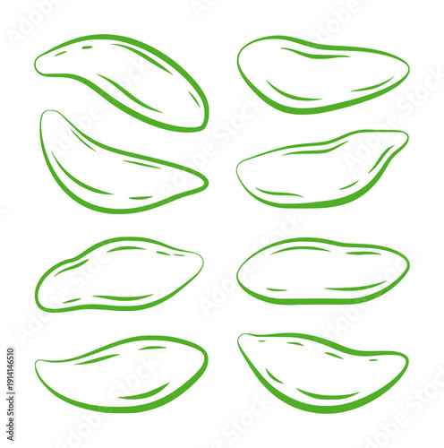 Eight green hand drawn almond shapes in a clean style almonds handdrawn outline