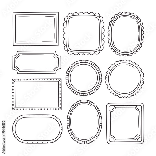 Hand drawn assorted decorative frames in black and style handdrawn borders