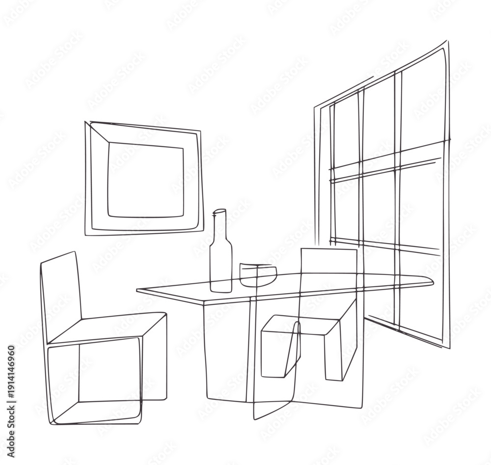 Fototapeta premium Minimalist line of a modern interior corner with a table and chair