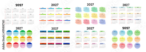Set of calendars for 2027 isolated on a white background