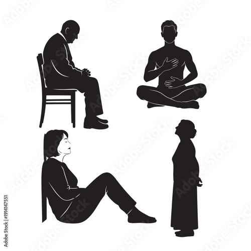 Quiet Mental Wellness Silhouettes – Authentic Adult and Senior Mindfulness Moments