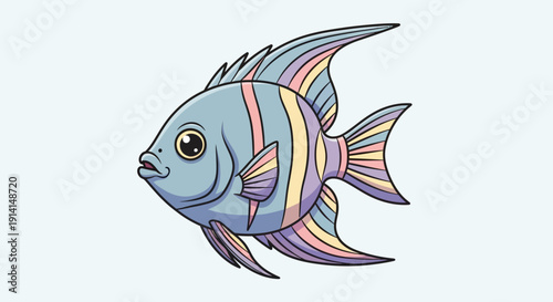 Illustration of a colorful tropical fish with stripes and fins.
