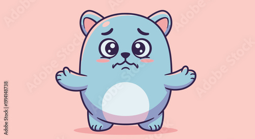 Cute blue cartoon bear character with open arms on pink background.