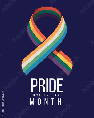 Colorful rainbow ribbon symbolizing lgbtq+ pride against a dark background, celebrating love is love month