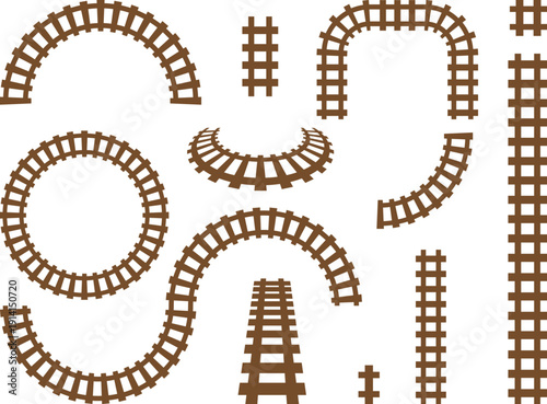 railroad segments. Rail road elements top view. 